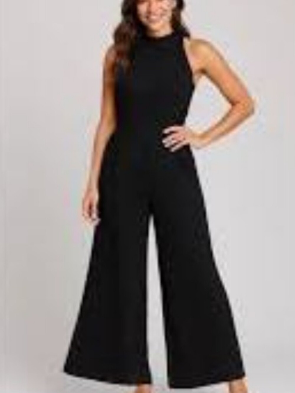 Nanette Lepore, Pleated Black High-Neck Wide-Leg Sleeveless Jumpsuit. Size 4